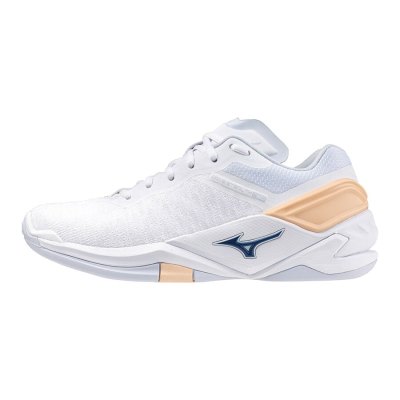 Zapatillas Balonmano Mizuno WAVE Stealth Neo Mujer Blancos / Azul Marino / Naranjas Claro - Chile M